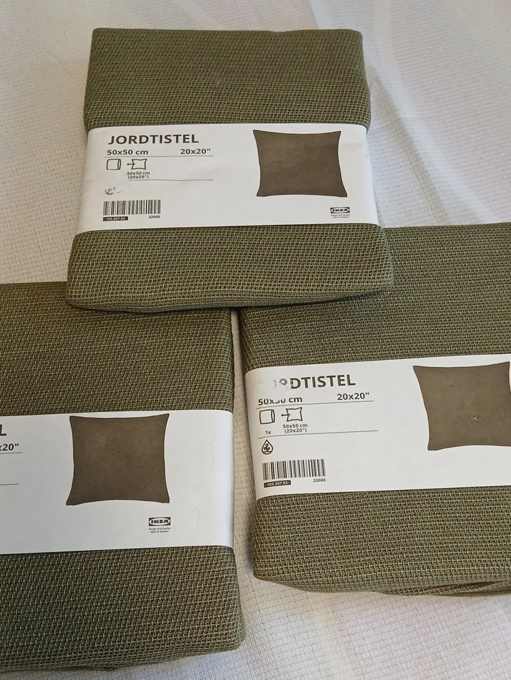 IKEA JORDTISTEL Olive Green Cushion Covers (Set of 3) 20×20